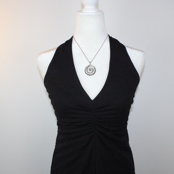Black Halter Maxi Dress Ruched Bodycon Formal Evening Y2K - Picture 4 of 8